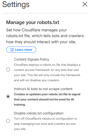 Ustawienia Cloudflare Robots.txt